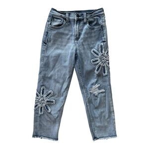 Justice Girls Flower Patch Distressed Jeans Size 8 Cropped Raw Hem